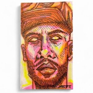 Artisan Vibrant Portrait Illustration - Pink and Yellow